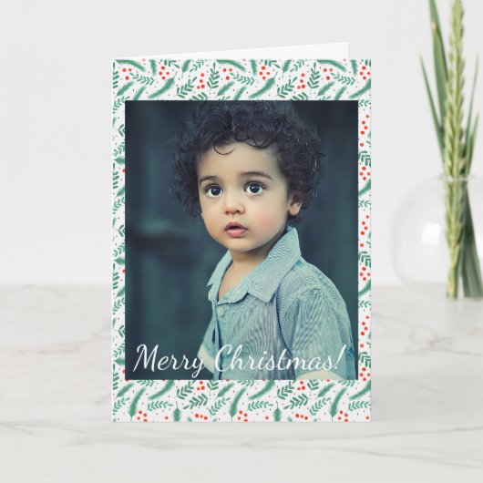 KerstEvergreen Boughs en Holly Berries Foto Notitiekaartje (Voorkant)