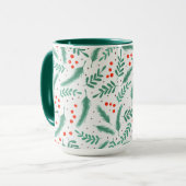 KerstEvergreen Boughs en Holly Berries Mok (Voorkant links)