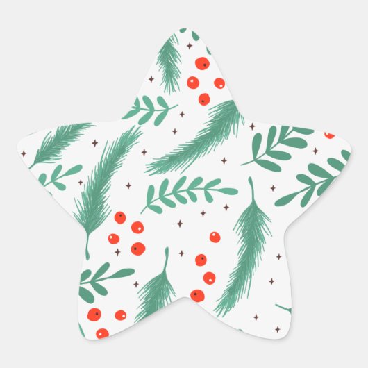 KerstEvergreen Boughs en Holly Berries Ster Sticker (Voorkant)