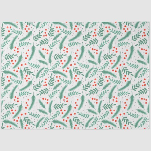 KerstEvergreen Boughs en Holly Berries Tissuepapier (Voorkant)