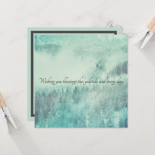 KerstEvergreen Forest Winter Solstice Kaart (Voorkant / Achterkant in situ)