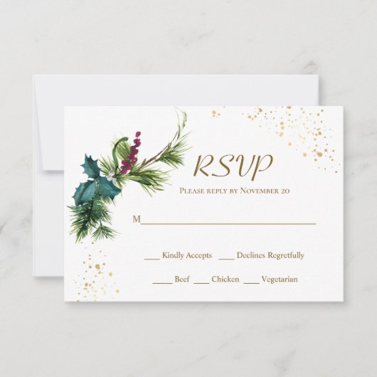 KerstEvergreen Holly Winter Wedding RSVP Card (Voorkant)