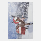 Kerstezel met een grappig rood pet theedoek (Verticaal)