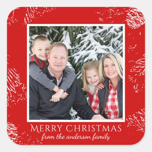 Kerstfamilie Foto cadeaulabel stickers (Voorkant)