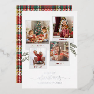 Kerstfamilie Foto collage Pset Rustic Silver Folie Feestdagenkaart