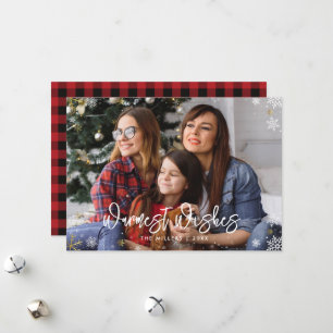 Kerstfamilie Foto Warmest Wishes Feestdagenkaart