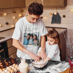 Kerstfamilie foto witte kegel-dennennaam t-shirt