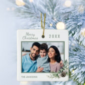 Kerstfamilie foto witte kegel keramisch ornament