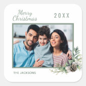 Kerstfamilie foto witte kegel vierkante sticker (Voorkant)