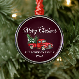 Kerstfamilie naam Waterverf  Red Truck Metalen Ornament
