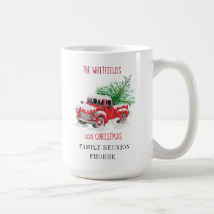 Kerstfamilie Reunion Red Truck op maat Koffiemok
