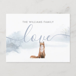 Kerstfamilienaam Winter Woodland Fox Feestdagenkaart