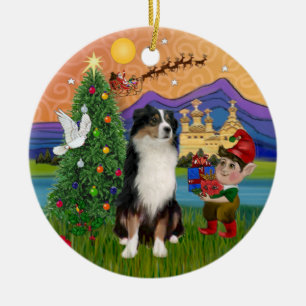 Kerstfantasie - Tri Australian Shepherd Keramisch Ornament