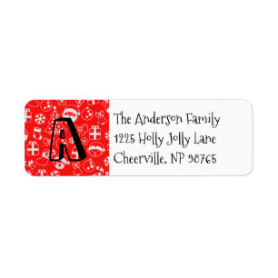 Kerstfavorieten - Red Santa Elf Snowman Monogram Etiket