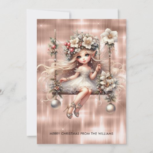 Kerstfee op Sparkle Roos Gouden Achtergrond Feestdagenkaart (Voorkant)