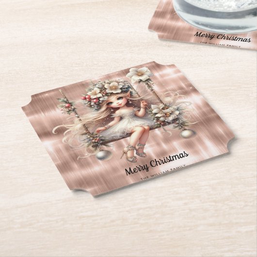 Kerstfee op Sparkle Roos Gouden Achtergrond Kartonnen Onderzetters (Gekanteld)