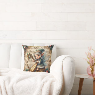 Kerstfee speelt harp kussen