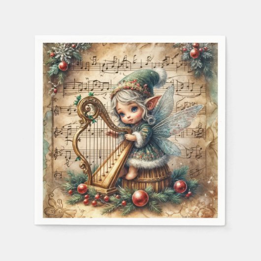 Kerstfee speelt harp servet (Voorkant)