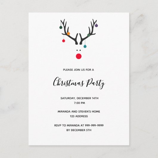 Kerstfeest 2022 moderne rendier uitnodiging (Voorkant)