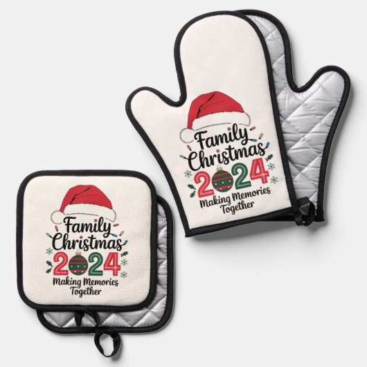 Kerstfeest 2024 samen herinneringen maken ovenwant & pannenlap set (Voorkant / Achterkant)