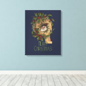  kerstfeest Antiek Holly Canvas Afdruk (Insitu (Houten vloer))