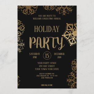 Kerstfeest Bedrijf Zwart en Goud Glitters Kaart