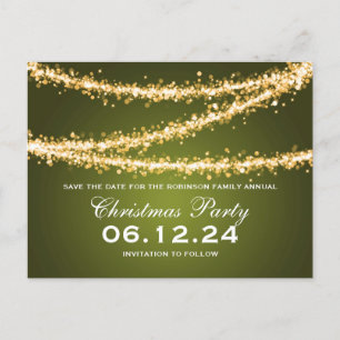 Kerstfeest Bewaar de datum Gold String Lights Aankondigingskaart