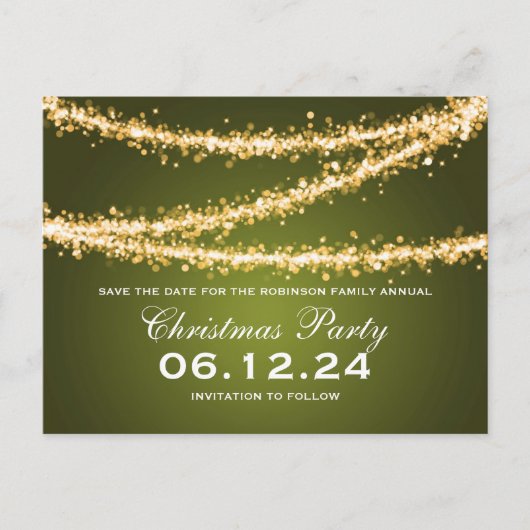 Kerstfeest Bewaar de datum Gold String Lights Aankondigingskaart (Voorkant)