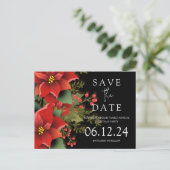 Kerstfeest Bewaar de datum Poinsettia Zwart Aankondigingskaart (Staand voorkant)