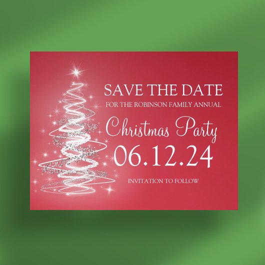 Kerstfeest Bewaar de datum Sparkling Tree Red Aankondigingskaart
