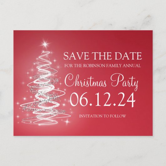 Kerstfeest Bewaar de datum Sparkling Tree Red Aankondigingskaart (Voorkant)