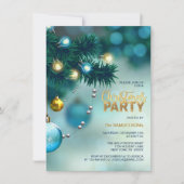 KERSTFEEST Blauw Gouden Boom Baubles Glitter Kaart (Voorkant)