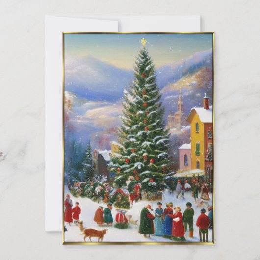 Kerstfeest boom mensen zingen kaart (Voorkant)