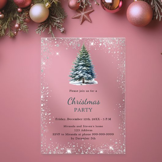 Kerstfeest boom sneeuw hand-getrokken frosted acryl uitnodigingen