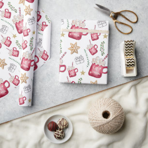 Kerstfeest Borrelhete Cacao Waterverftekening Cadeaupapier