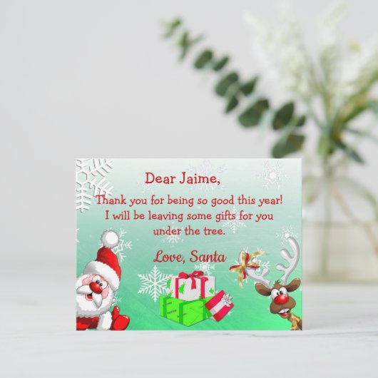 Kerstfeest Briefkaart van de Kerstman naar een kin (Staand voorkant)