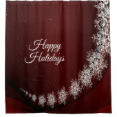 Kerstfeest Crystal Snowflakes Red Rustic Douchegordijn (Voorkant)