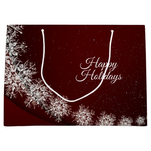 Kerstfeest Crystal Snowflakes Red Rustic Groot Cadeauzakje (Voorkant)