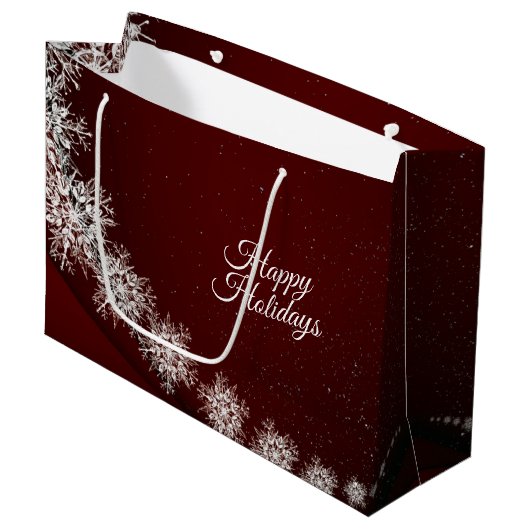 Kerstfeest Crystal Snowflakes Red Rustic Groot Cadeauzakje (Voorkant Gekanteld)