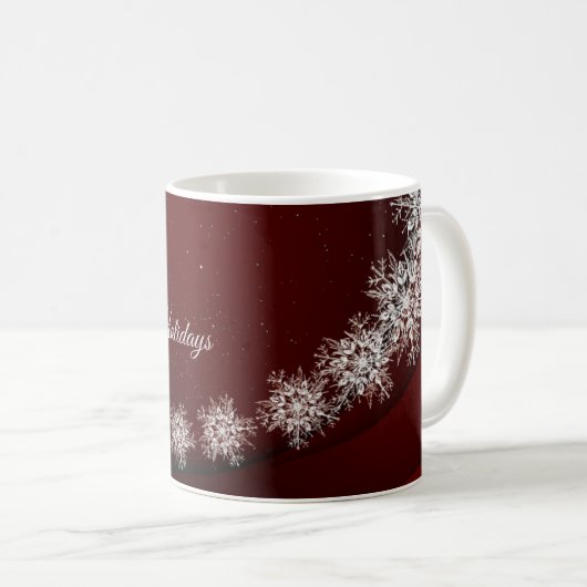 Kerstfeest Crystal Snowflakes Red Rustic Koffiemok (Voorkant rechts)