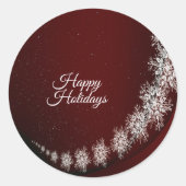 Kerstfeest Crystal Snowflakes Red Rustic Ronde Sticker (Voorkant)