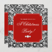 Kerstfeest Damask Red Black White Invite Kaart (Voorkant / Achterkant)