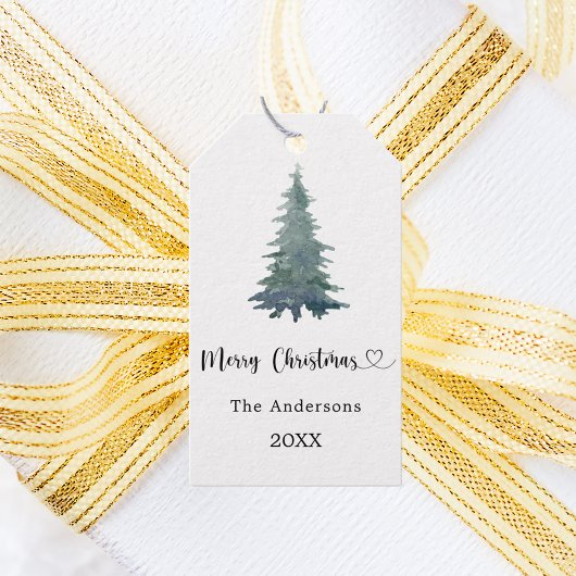 Kerstfeest dennenboom eenvoudig script cadeaulabel
