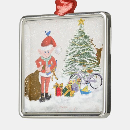 Kerstfeest Elf Ornament (Links)