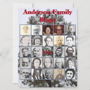 Kerstfeest Familie Foto Bingo Besneeuwde Boom