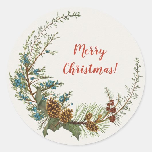 Kerstfeest Feestdagen Greenery Ronde Sticker (Voorkant)