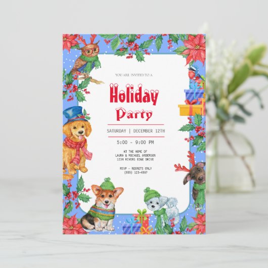 Kerstfeest Feestdagen Waterverf Uitnodiging (Staand voorkant)