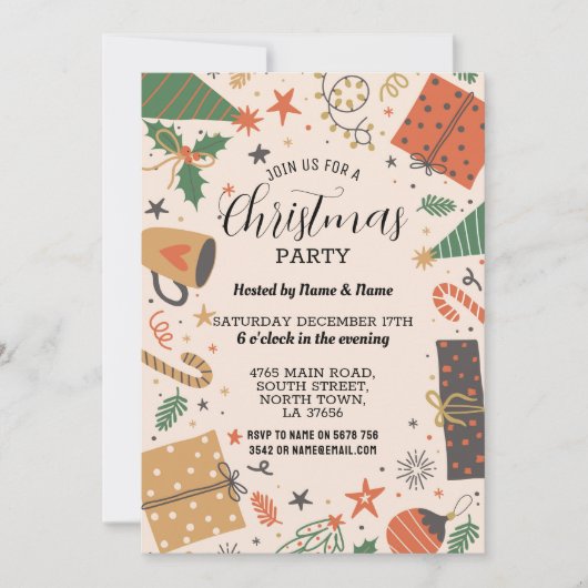 Kerstfeest Feestelijke Cadeaus Uitnodiging (Voorkant)