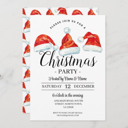 Kerstfeest Feestelijke kerstmuts Uitnodiging (Voorkant / Achterkant)