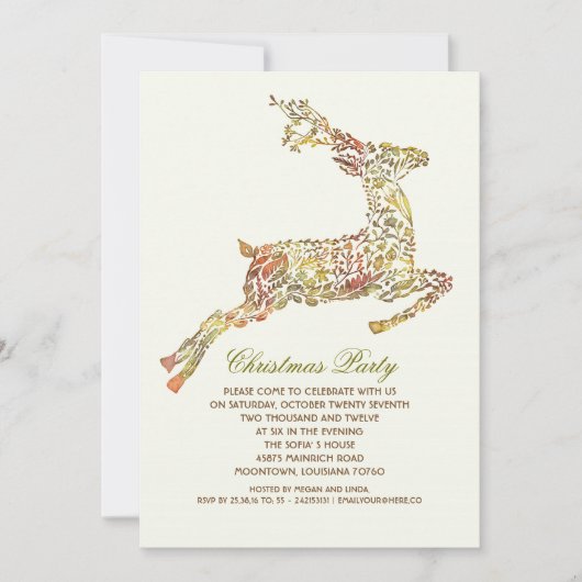 Kerstfeest Floral Deer  Feestdagen Kaart (Voorkant)